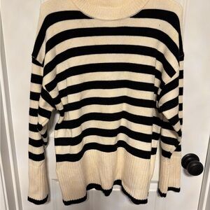 Elegant Black and Cream Striped Women's Sweater